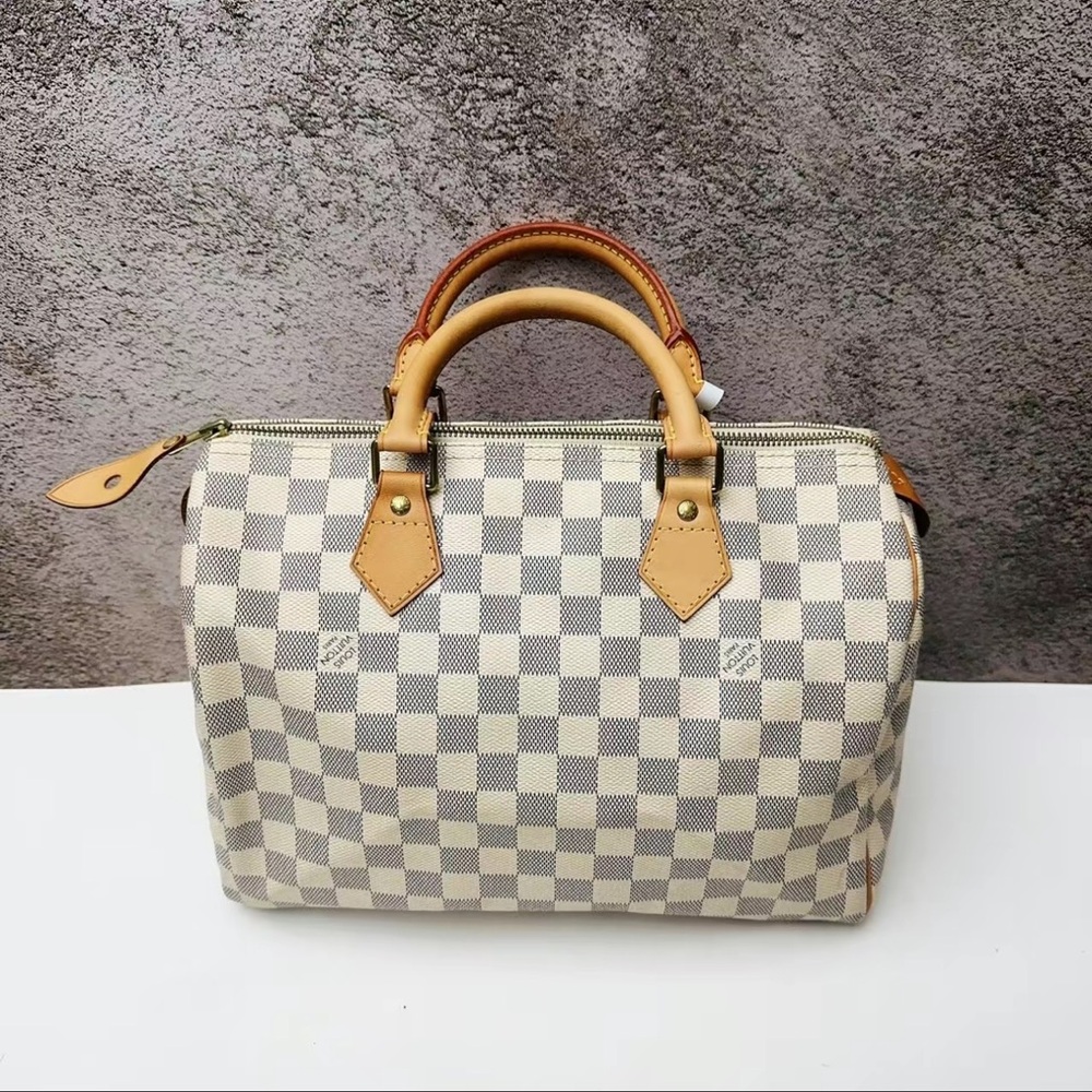 Louis Vuitton Tan and Cream Checkered Satchel